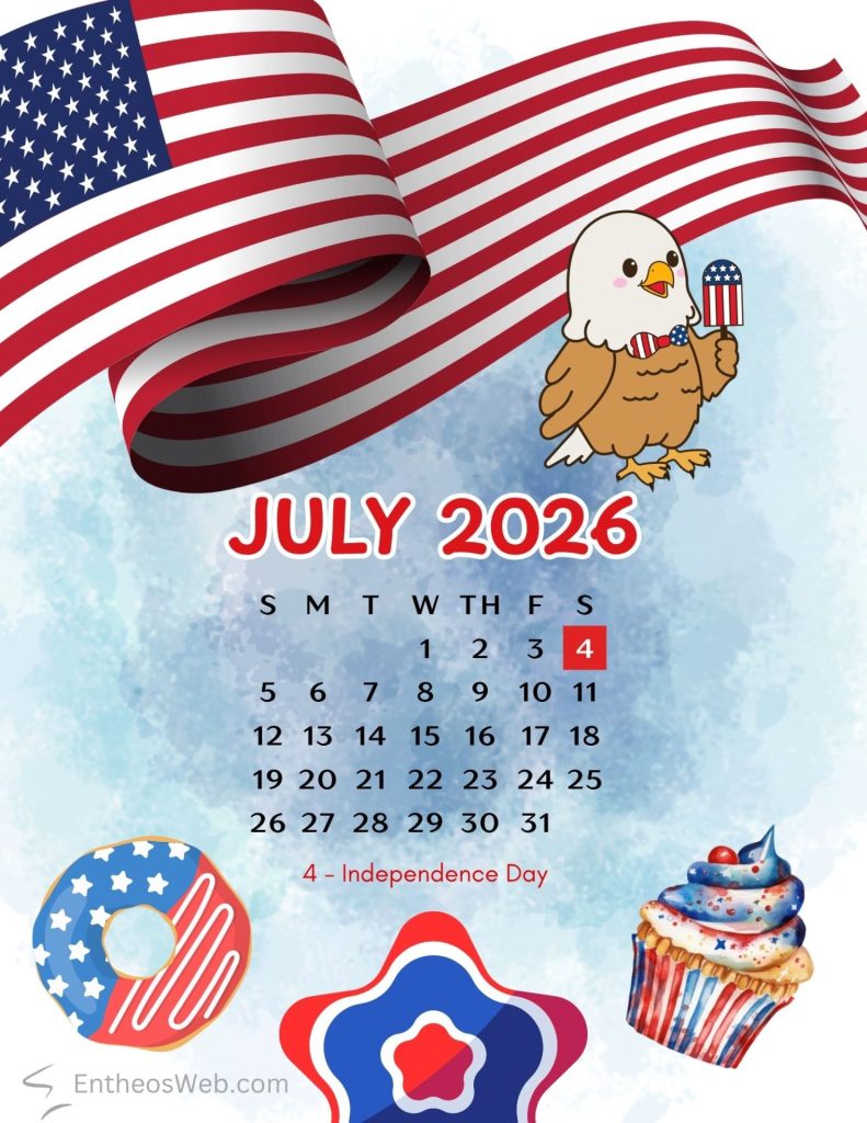 Eagle with ice cream donut and flag 4th of july themed calendar  eagle with ice cream donut and flag 4th of july themed calendar by entheosweb