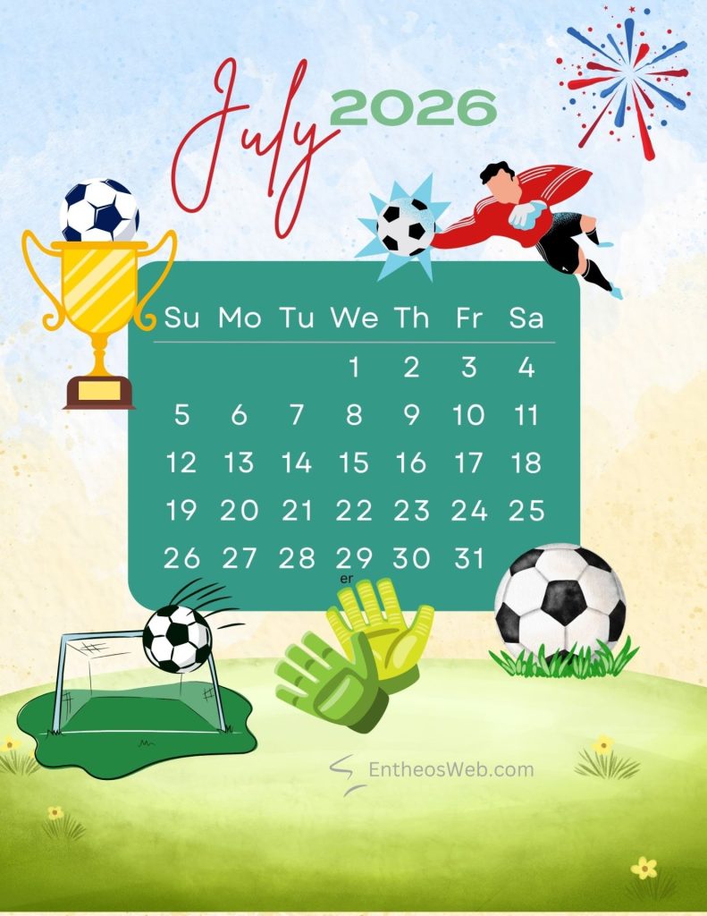 Football green background themed july 2026 printable calendar football green background themed july 2026 printable calendar by entheosweb