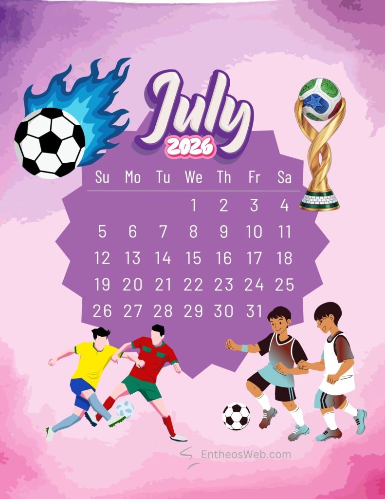 Football purple background july 2026 printable calendar football purple background july 2026 printable calendar by entheosweb