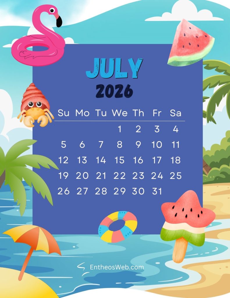 Free beach themed july 2026 printable calendar free beach themed july 2026 printable calendar by entheosweb