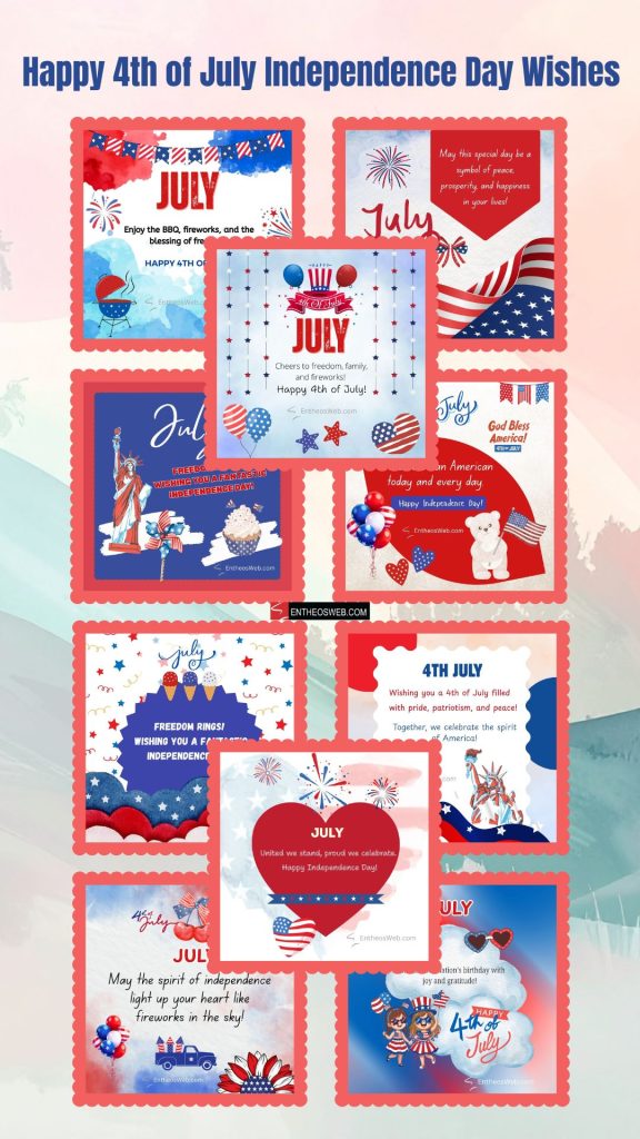 Collage of 4th of july greeting cards with red scalloped borders and patriotic colors Happy 4th of july independence day wishes pimage