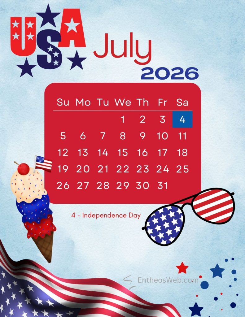 Ice cream sunglass stars and flag 4th of july themed calendar ice cream and flag 4th of july themed calendar by entheosweb