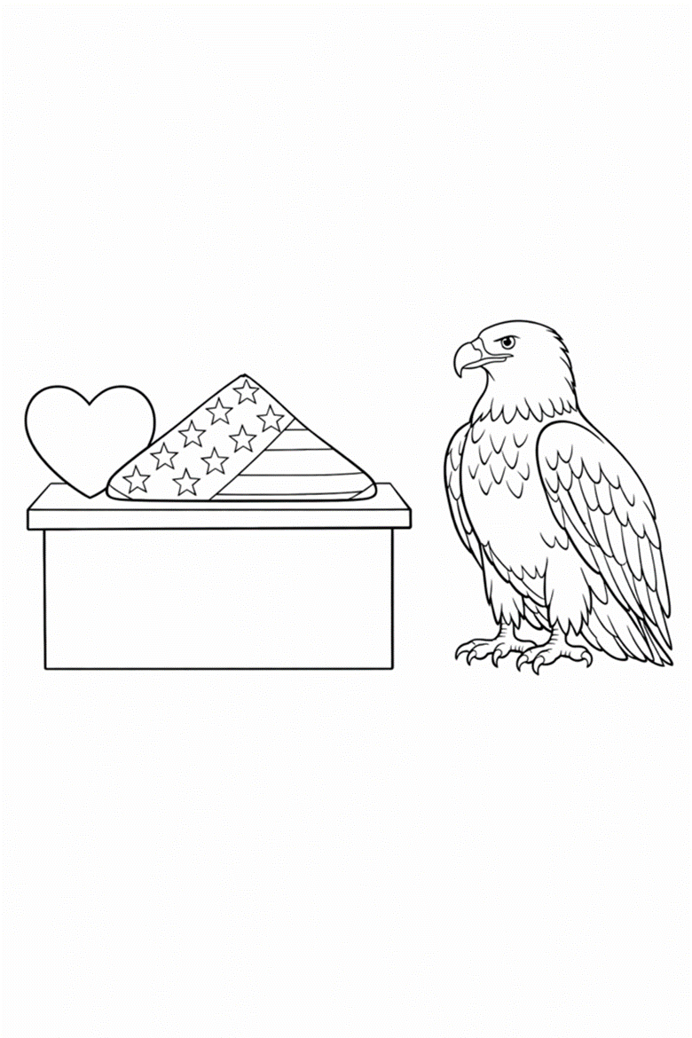 Image | free patriotic coloring pages for america 250 4th of july and classroom crafts | entheosweb Line drawing of a heart and an american flag on a ballot box next to a bald eagle in a coloring page style Image