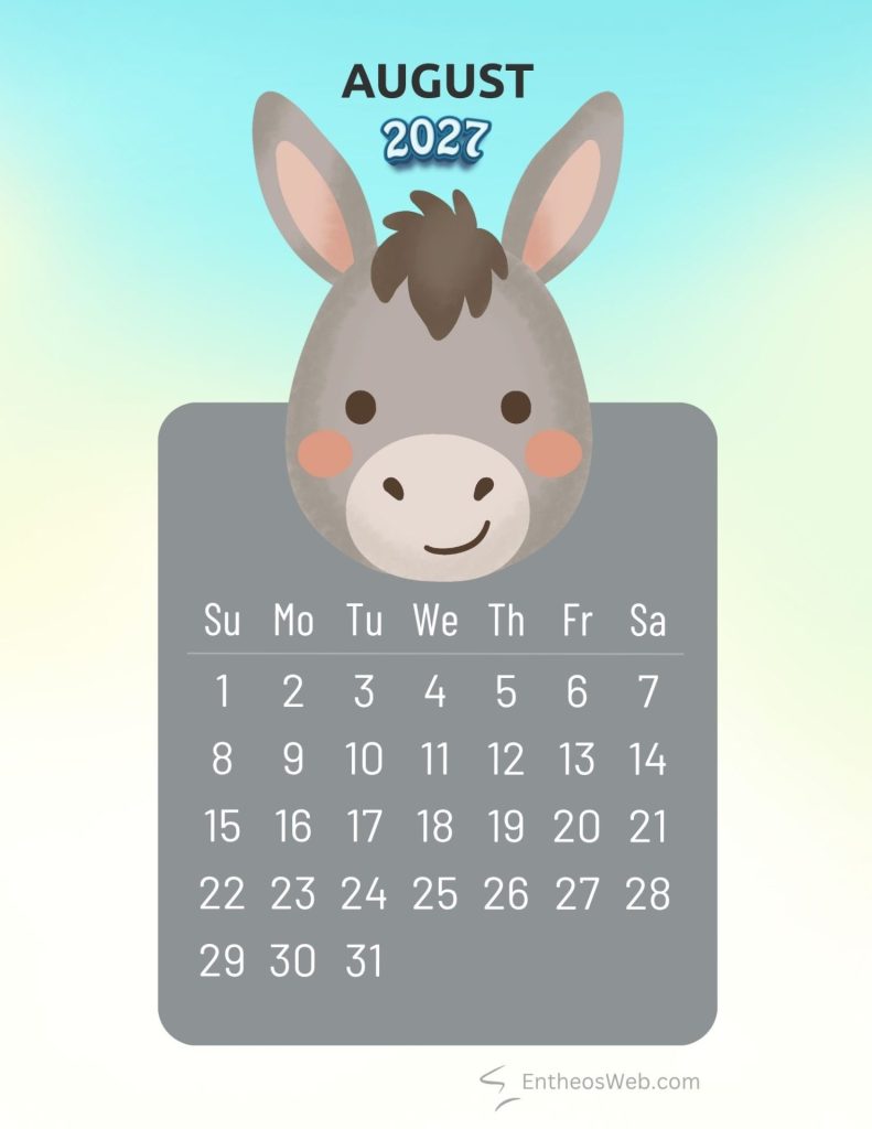August 2027 adorable donkey animal monthly calendar | 2027 adorable animals monthly calendar | entheosweb August 2027 adorable donkey animal monthly calendar august 2027 adorable donkey animal monthly calendar