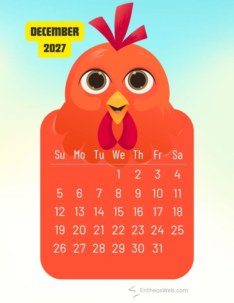 December 2027 printable cute rooster bird monthly calendar | 2027 printable cute birds monthly calendar | entheosweb December 2027 printable cute rooster bird monthly calendar december 2027 printable cute rooster bird monthly calendar