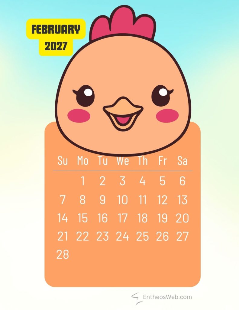 February 2027 printable cute brown hen bird monthly calendar | 2027 printable cute birds monthly calendar | entheosweb February 2027 printable cute brown hen bird monthly calendar february 2027 printable cute brown hen bird monthly calendar
