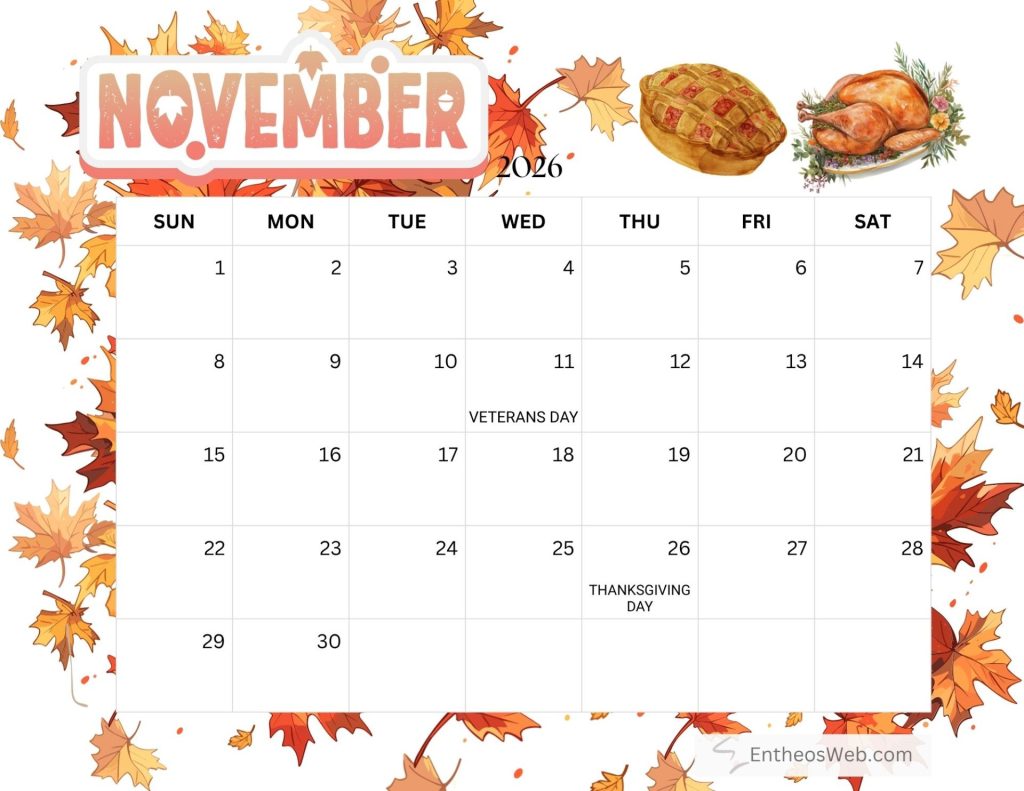 Free printable november 2026 calendar federal holidays by entheosweb | printable november 2026 calendars with holidays observances | entheosweb Free printable november 2026 calendar with federal holidays free printable november 2026 calendar federal holidays by entheosweb