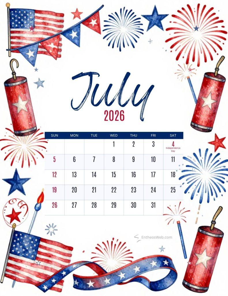 July calendar 2026 4th of july independence day july 2026 calendar   4th of july
