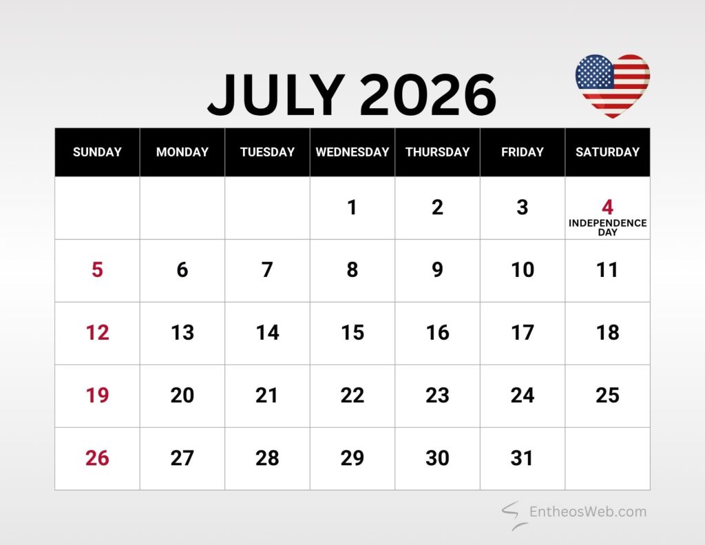 July 2026 calendar with us holidays and observances 1 | july 2026 calendar printables 150+ free designs | entheosweb July printable calendar with us holidays 2026 july 2026 calendar with us holidays and observances 1
