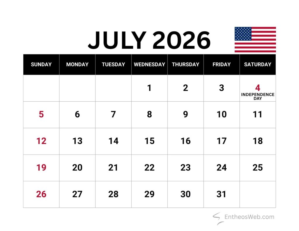 July 2026 calendar with us holidays and observances | july 2026 calendar printables 150+ free designs | entheosweb July printable calendar with us holidays 2026 july 2026 calendar with us holidays and observances