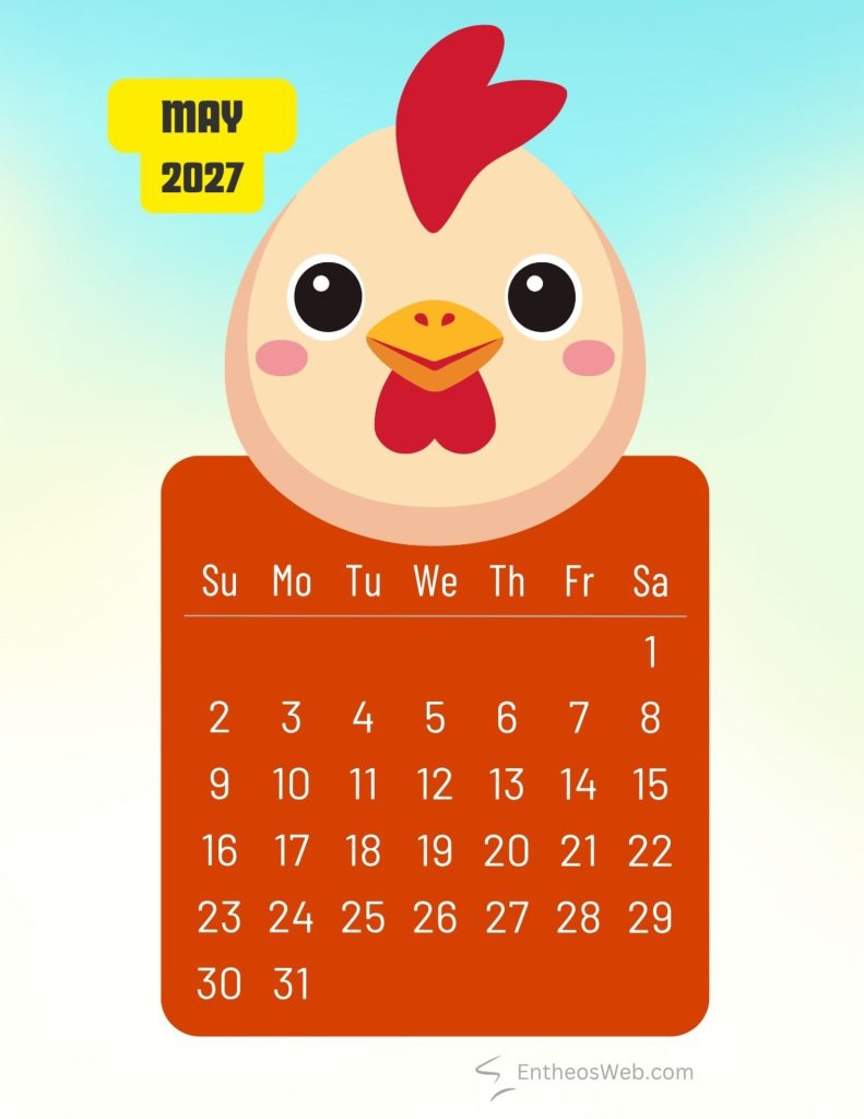 May 2027 printable cute hen bird monthly calendar | 2027 printable cute birds monthly calendar | entheosweb May 2027 printable cute hen bird monthly calendar may 2027 printable cute hen bird monthly calendar