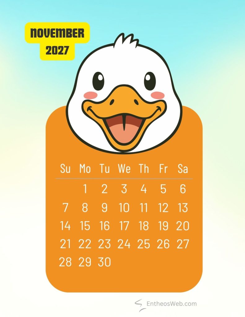 November 2027 printable cute duck bird monthly calendar | 2027 printable cute birds monthly calendar | entheosweb November 2027 printable cute duck bird monthly calendar november 2027 printable cute duck bird monthly calendar