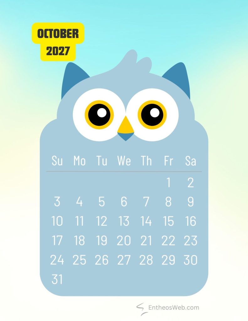 October 2027 printable cute owl bird monthly calendar | 2027 printable cute birds monthly calendar | entheosweb October 2027 printable cute owl bird monthly calendar october 2027 printable cute owl bird monthly calendar