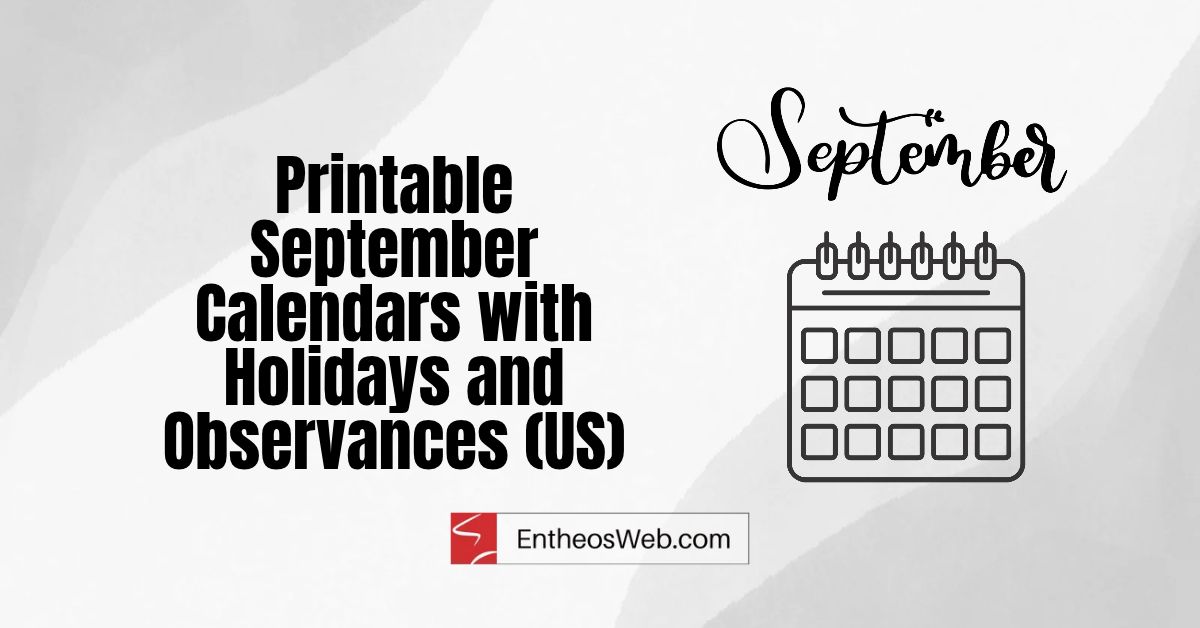 Printable September Calendars with Holidays & Observances