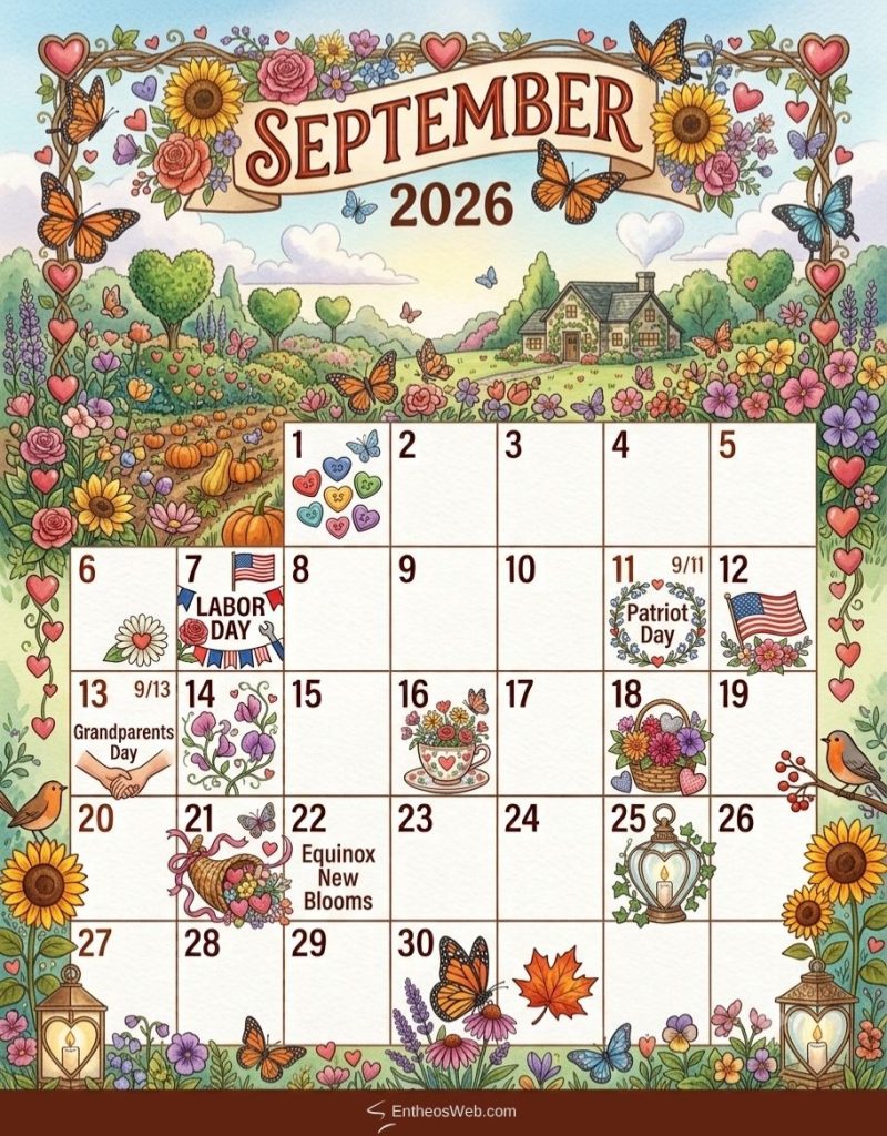 September 2026 calendar us holidays hearts flowers butterflies | september 2026 calendar printables | entheosweb September 2026 calendar with hearts flowers and butterflies september 2026 calendar us holidays hearts flowers butterflies