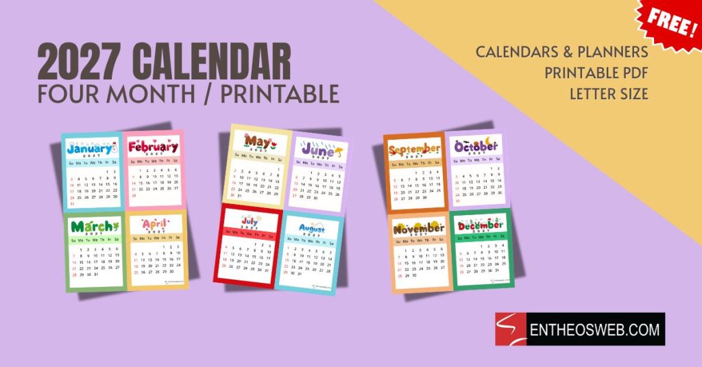 2027 4 month calendar printable 2027 4 month calendar printable