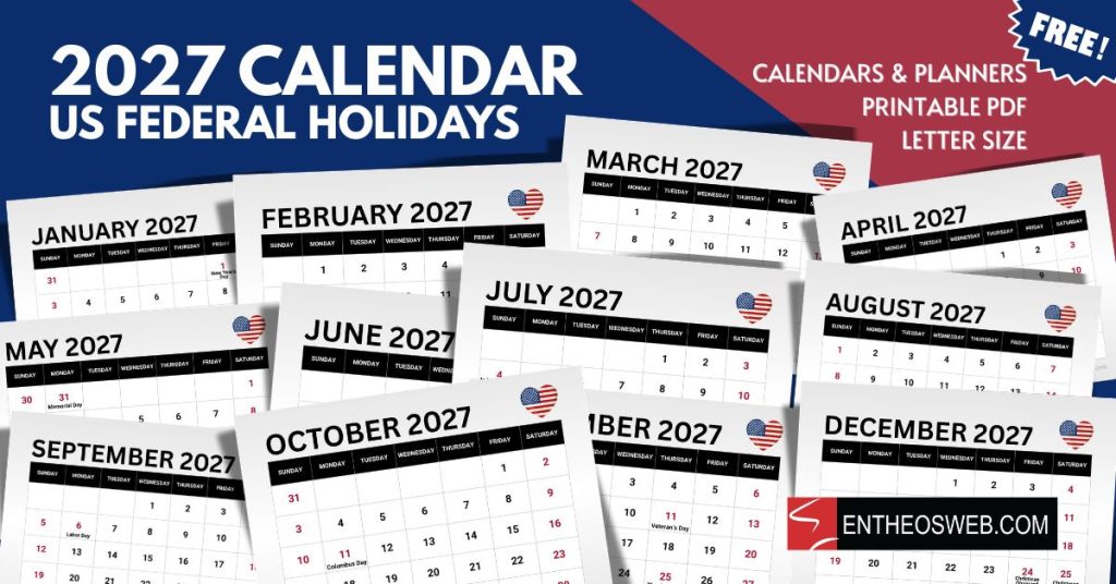 2027 monthly calendar with us federal holidays heart us flag 2027 monthly calendar with us federal holidays heart us flag