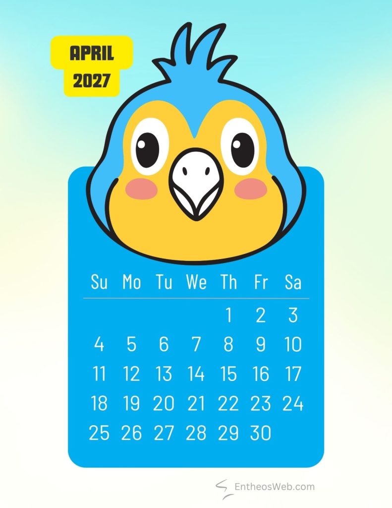 April 2027 printable cute parrot bird monthly calendar | 2027 printable cute birds monthly calendar | entheosweb April 2027 printable cute parrot bird monthly calendar april 2027 printable cute parrot bird monthly calendar