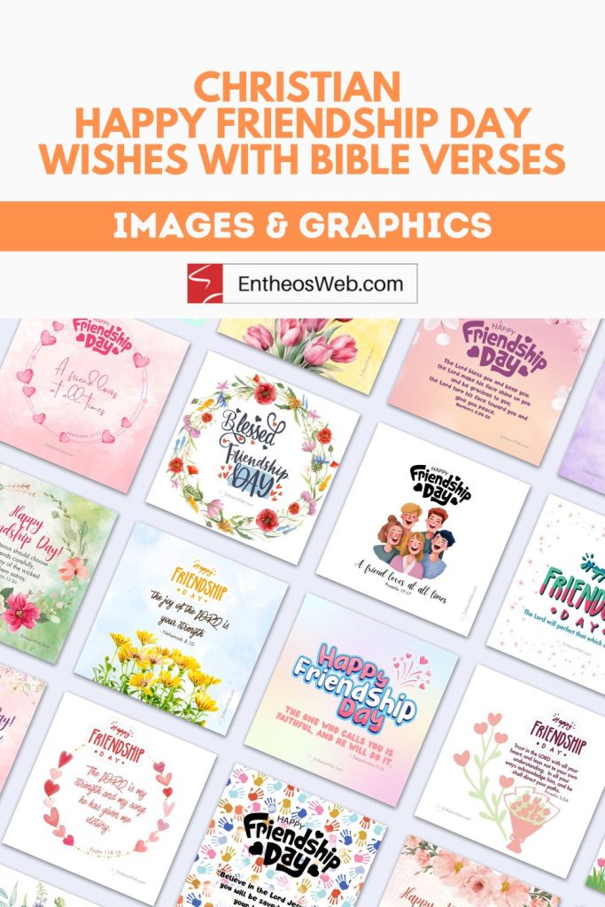 Header banner reading christian happy friendship day wishes with bible verses above a grid of colorful bible verse cards Christian happy friendship day wishes pin