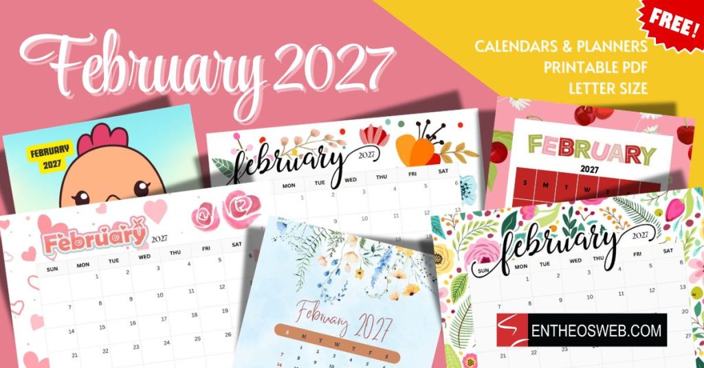 February 2027 calendars february 2027 calendars letter size printable