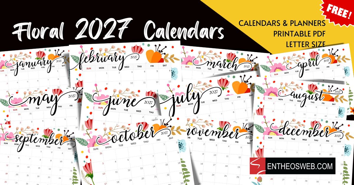 Floral calendar 2027 Monthly Printable