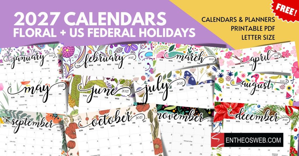 Floral background 2027 calendar us federal holidays floral background 2027 calendar us federal holidays