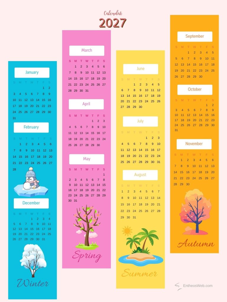 Free creative 2027 colorful striped seasons printable calendars free creative 2027 colorful striped seasons printable calendars by entheosweb