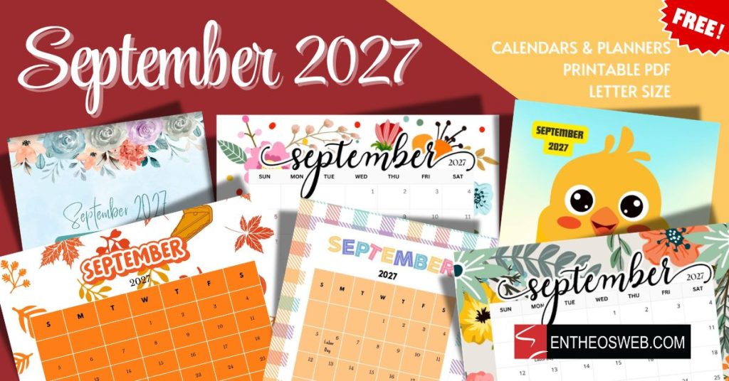 September 2027 calendars letter size printable | september 2027 calendars | entheosweb Collage of september 2027 calendar pages and planners with floral patterns and a cute chick illustration September 2027 calendars letter size printable