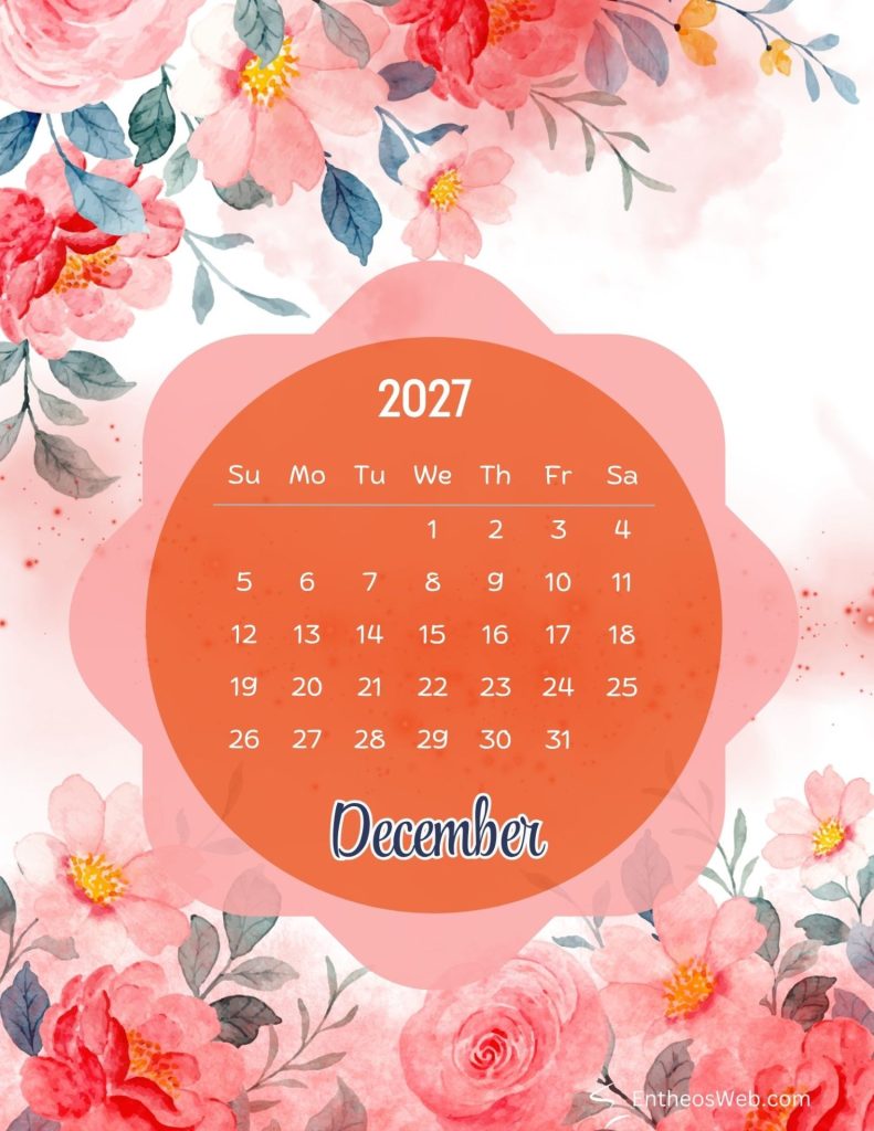 December free colorful floral 2027 monthly calendar printable by entheosweb | free colorful floral 2027 monthly calendar printable | entheosweb December free colorful floral 2027 monthly calendar printable by entheosweb december free colorful floral 2027 monthly calendar printable by entheosweb