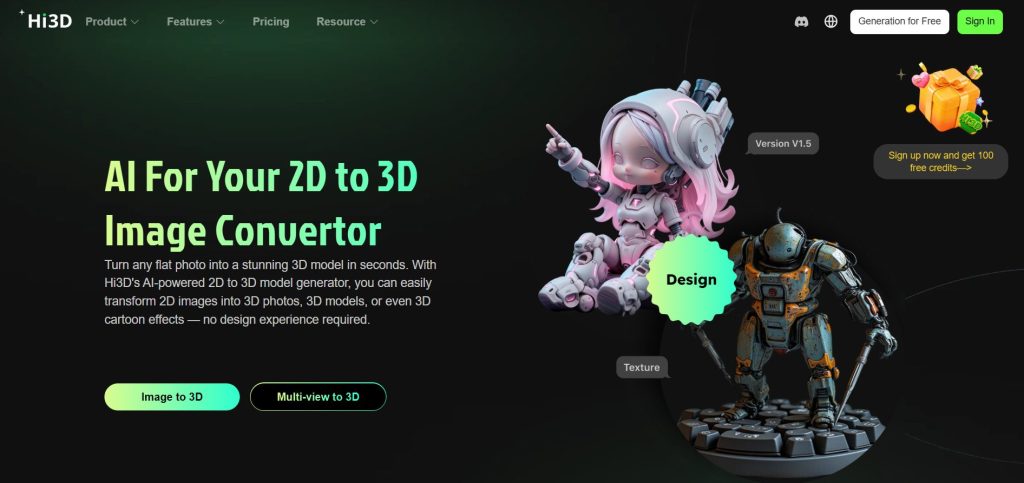 Image | best 2d to 3d converters | entheosweb Hero banner showing 3d characters and a dark background promoting ai powered 2d to 3d image conversion with large green headline text image