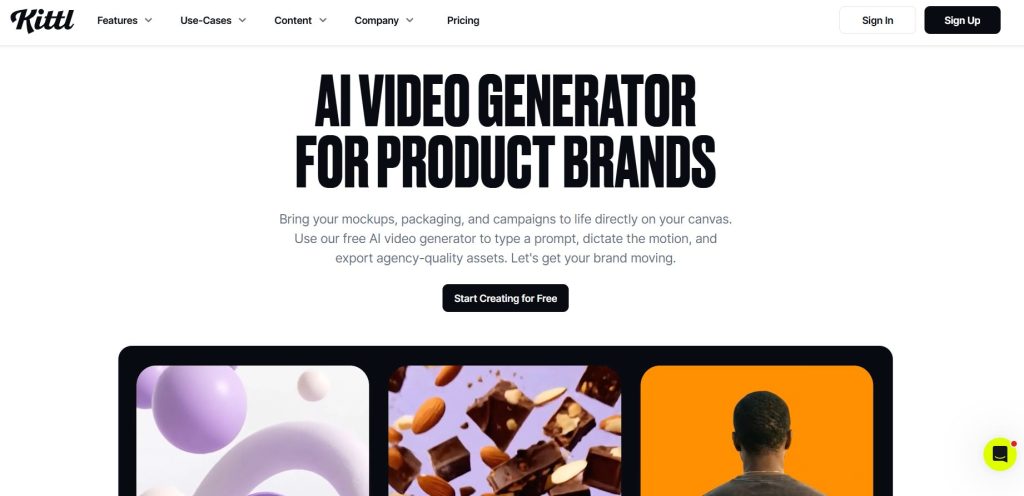 Image | turn photos into video reels or product videos | entheosweb Hero banner promoting an ai video generator for product brands with a start creating for free cta button on a white background Image
