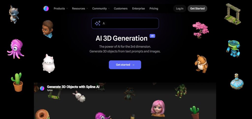 Image | best 2d to 3d converters | entheosweb Dark hero banner with floating 3d characters surrounding a centered search box and the title ai 3d generation on a gradient black background Image
