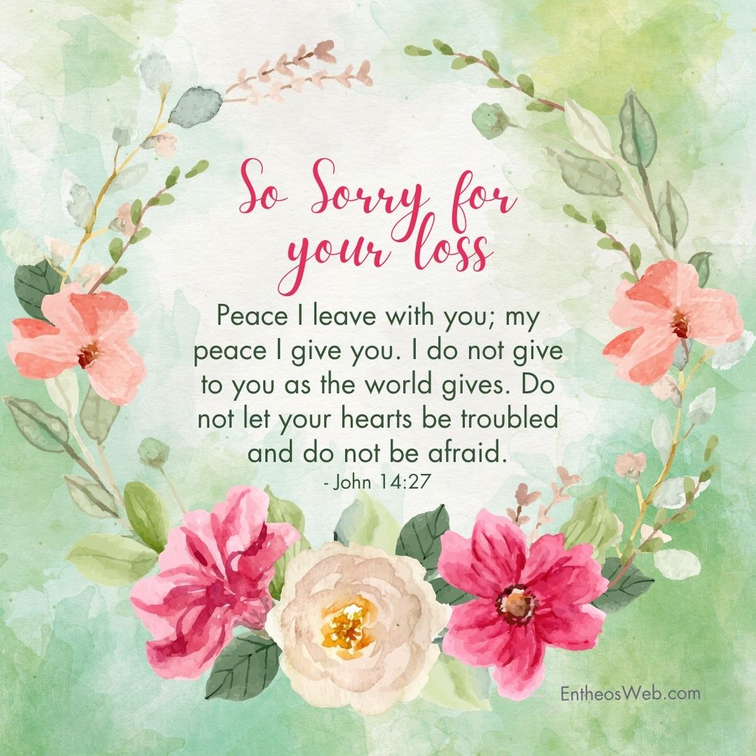 So sorry for your loss | christian condolence sympathy messages with bible verses | entheosweb Pastel watercolor sympathy card with pink flowers and the message so sorry for your loss plus john 1427 So sorry for your loss