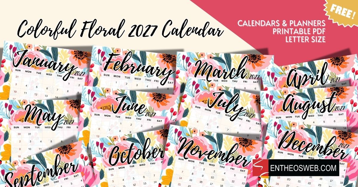 Printable colorful floral 2027 calendar pdf colorful floral background calendar 2027