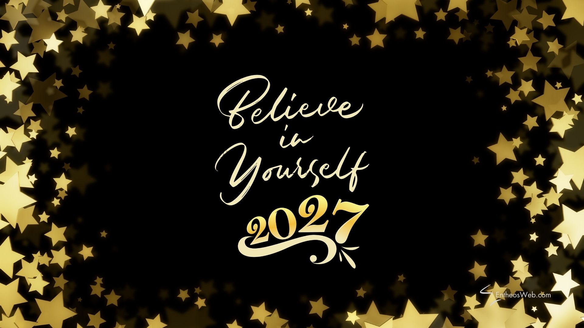 2027 believe in yourself desktop wallpaper 3 | motivational desktop wallpaper for 2025 2026 2027 | entheosweb Black celebration banner with scattered gold stars and the elegant script 2027 believe in yourself desktop wallpaper 3'Believe in Yourself 2027'.