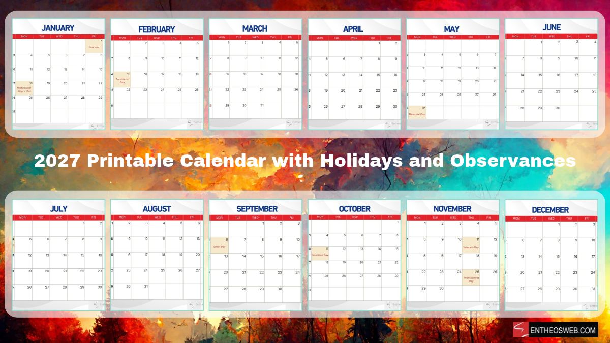 2027 Printable Calendar with Holidays and Observances