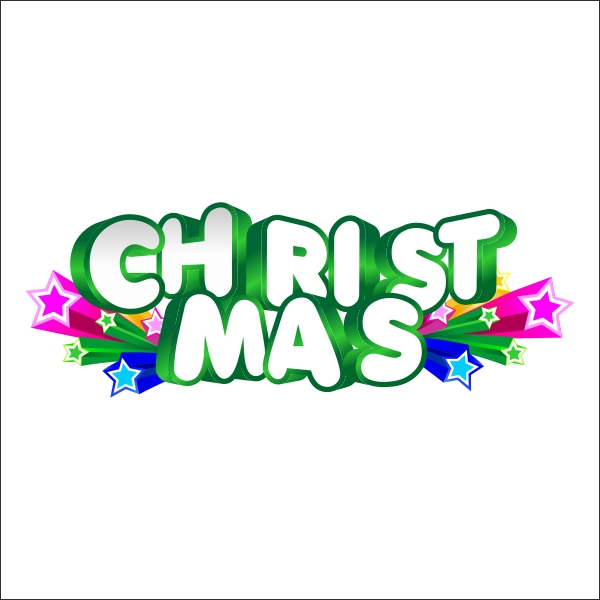 3D Christmas Text With 3D Colorful Stars